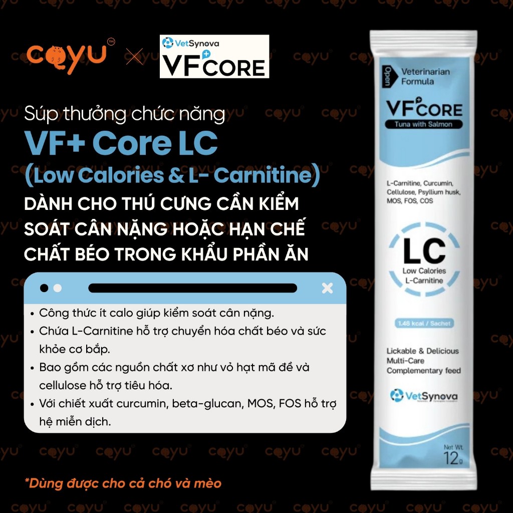 Combo - Súp Thưởng Chức Năng Vetsynova VF+ Core - LC - Low Calories - Kiểm Soát Cân Nặng - Coyu