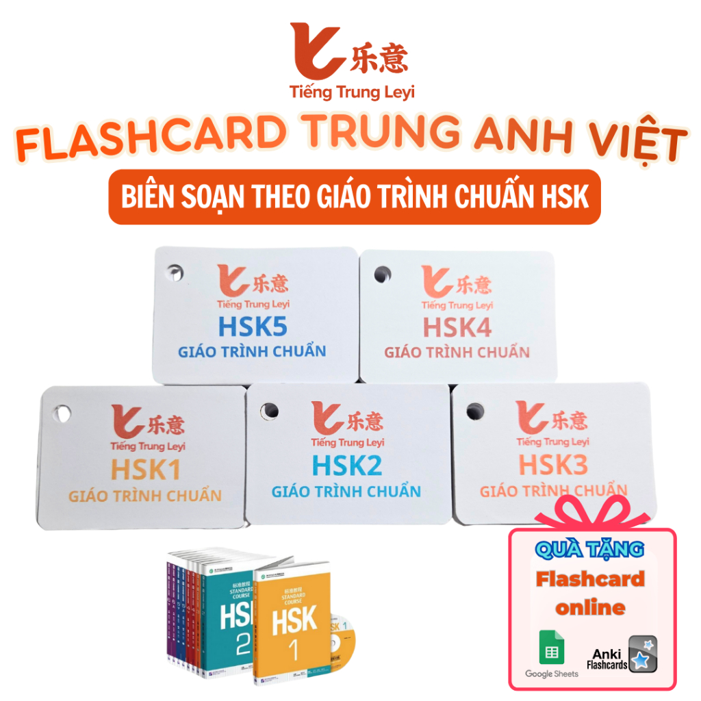 Thẻ Flashcard Tiếng Trung HSK học từ vựng Trung Anh Việt (Tặng Flashcard Online) Tiếng Trung Leyi