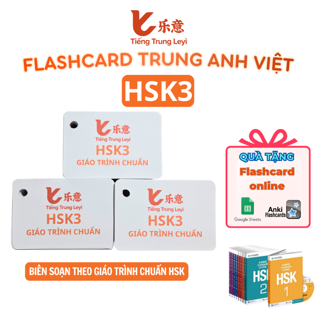 Thẻ Flashcard Tiếng Trung HSK3 học từ vựng Trung Anh Việt (Tặng Flashcard Online) Tiếng Trung Leyi