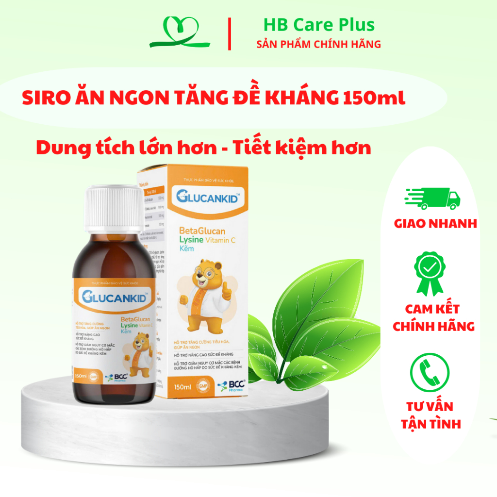 TPBVSK Glucankid - Siro ăn ngon tăng sức đề kháng, giảm nguy cơ mắc bệnh hô hấp cho bé chai 150ml