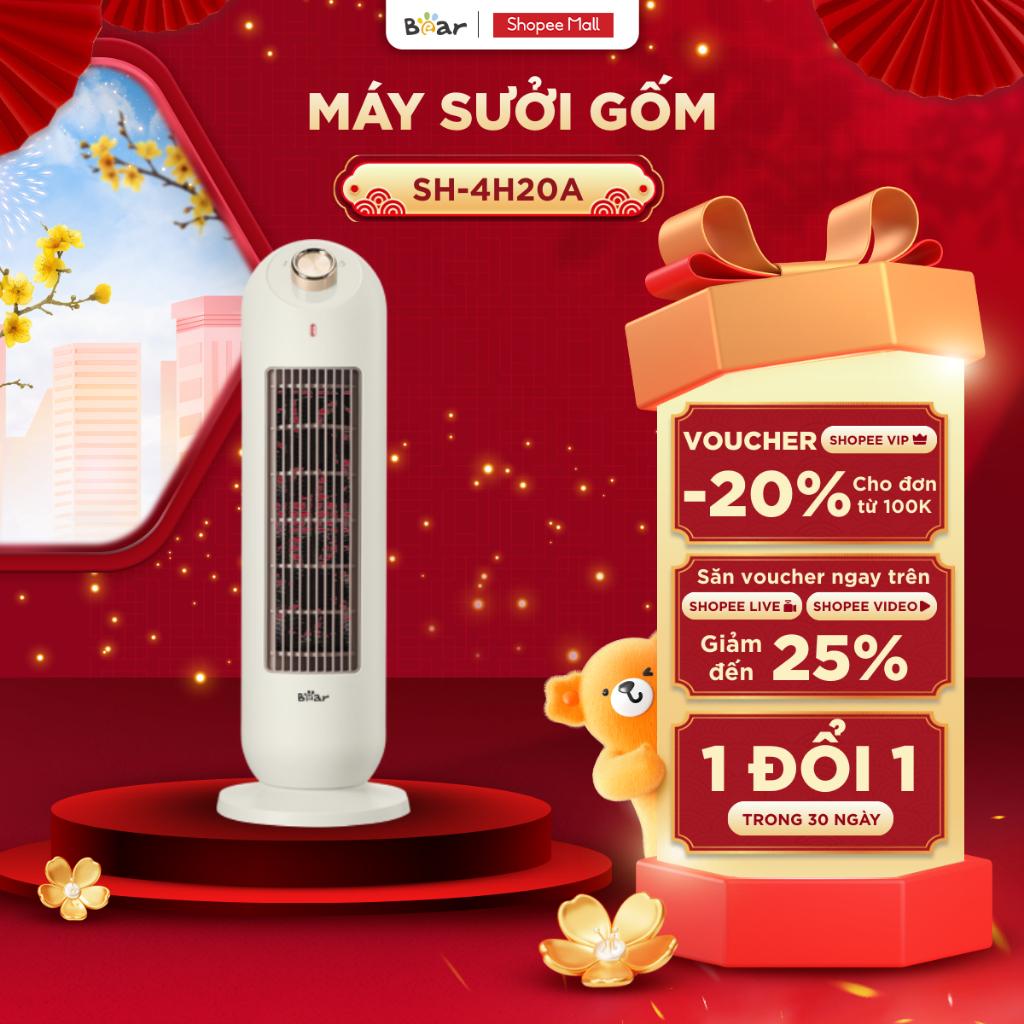 Máy Sưởi Gốm Bear Tiết Kiệm Điện Quạt Sưởi Ấm Phòng Nhanh Chóng, Công Nghệ Gốm Ceramic Không Gây Khô