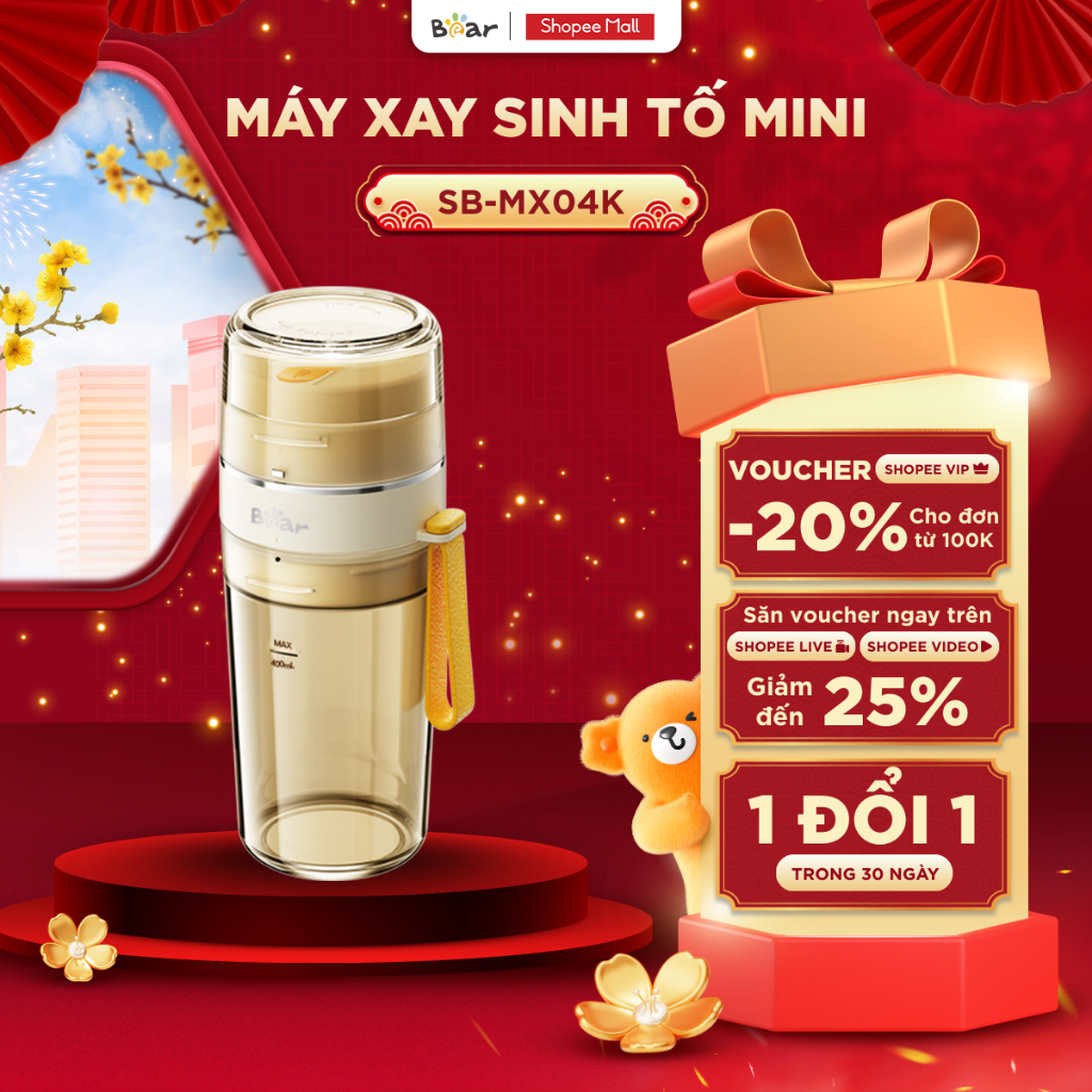 Máy Xay Sinh Tố Cầm Tay Bear Máy Xay Rau Củ Quả Làm Sinh Tố Máy Xay Nước Ép Mini Máy Xay Mini Tích Đ
