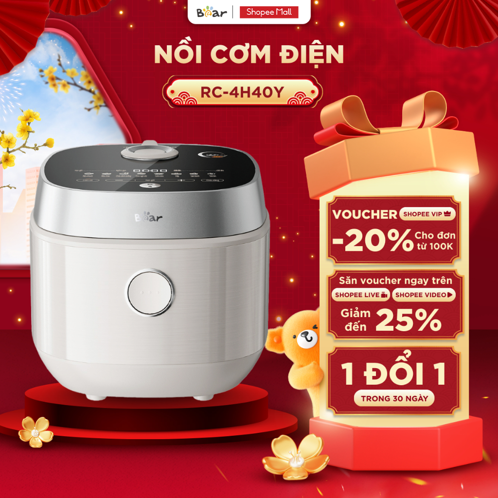 Nồi Cơm Điện BEAR 1.5L Lòng Nồi Gang Tráng Men Nồi Nấu Cơm Bằng Điện Nồi Cơm Điện Kim Cương Độ Cứng Cao RC-4H40Y
