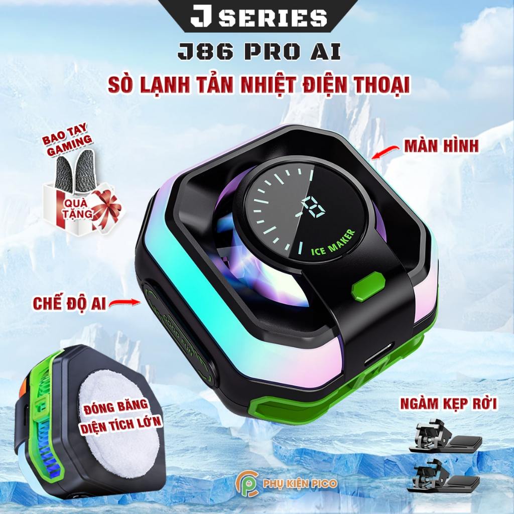Quạt tản nhiệt điện thoại sò lạnh J86 Pro JS86 HK5 Pro AI Led RGB Rainbow Gaming từ tính thế hệ mới 