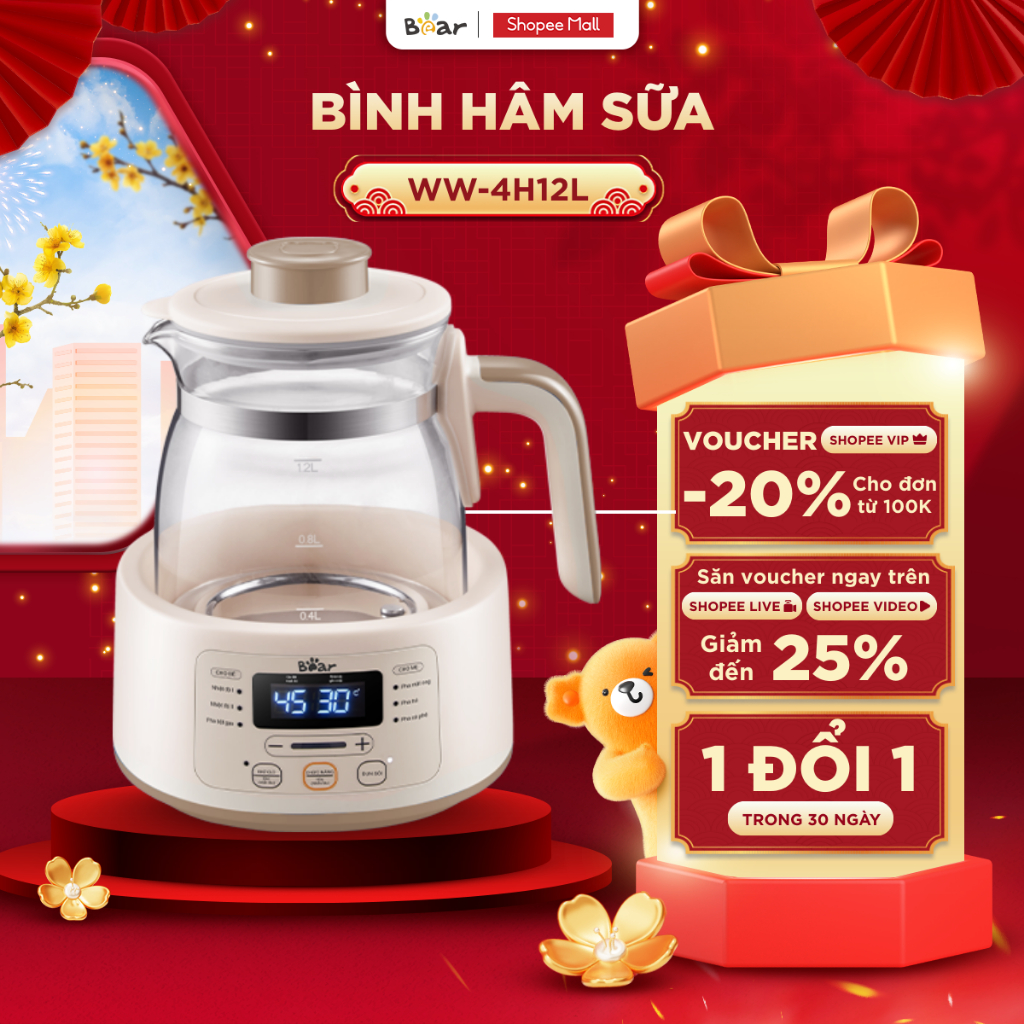 Bình Đun Nước Pha Sữa Bear Đa Năng 1.2L Đun Nước Nhanh Giữ Nhiệt Lâu Hâm Sữa Cho Bé Pha Sữa Bột Tiện