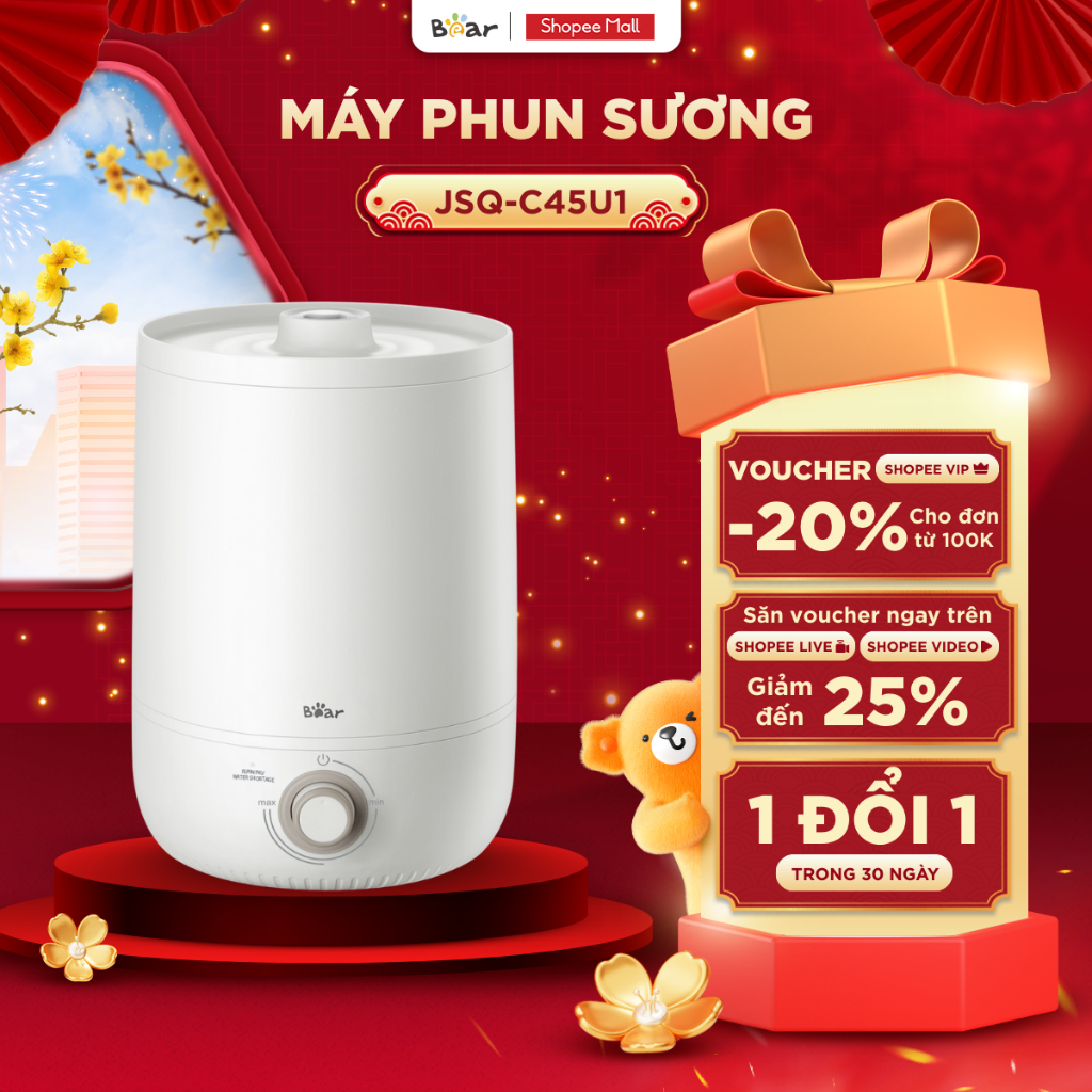 Máy Phun Sương Tạo Ẩm Bear Máy Tạo Độ Ẩm Phun Sương Làm Mát, Máy Dưỡng Ẩm Không Khí Máy Xông Dung Tích 4.5L JSQ-C45U1