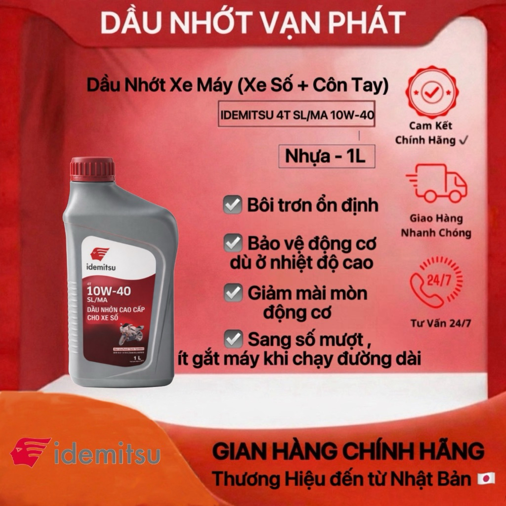 Nhớt Xe Số IDEMITSU 4T 10W-40 (Chai nhựa 800ML - 1L) - Bảo Vệ Động Cơ Tối Ưu & Tiết Kiệm Nhiên Liệu