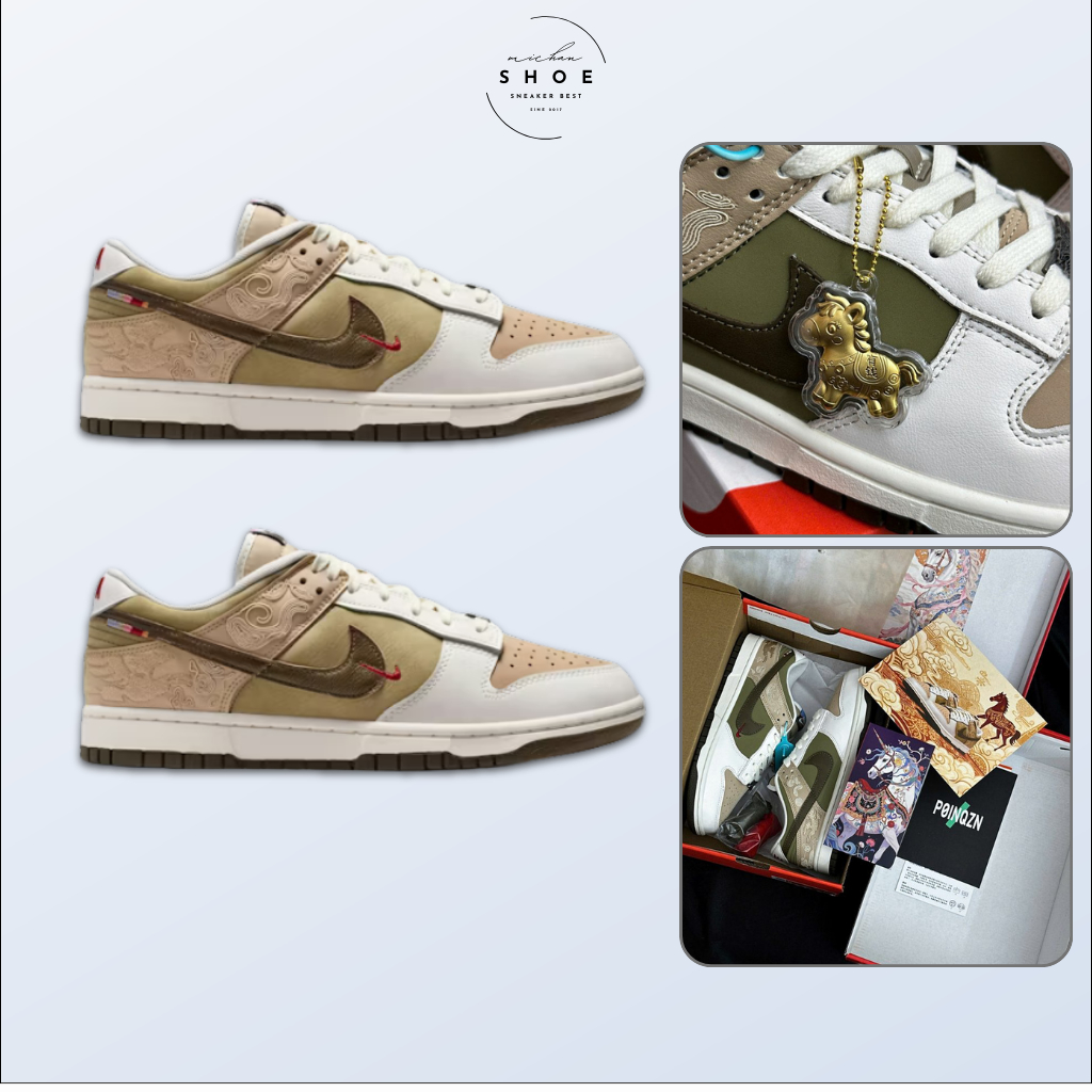 Giày Thể Thao Nike Dunk Low Pegasus Pack Linen Phantom – Sneaker Nam Nữ SB Dunk Low Màu Kem Xám Vải 
