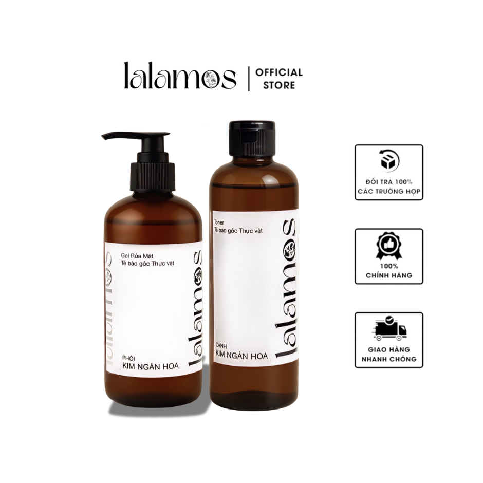 Combo Cấp Ẩm Lalamos Sữa Rửa Mặt Phôi Kim Ngân Hoa 280ml + Toner Cánh Kim Ngân Hoa 250ml