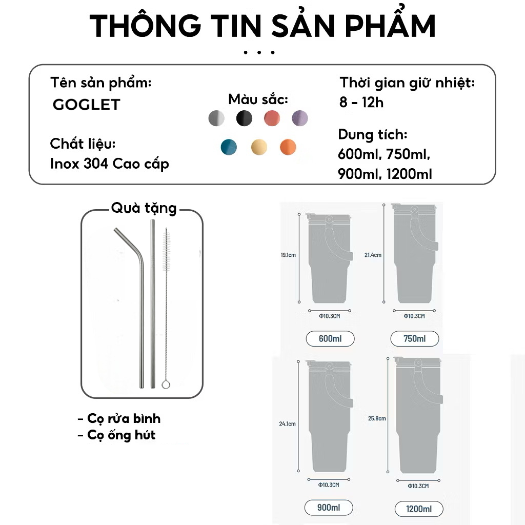 GOGLET Bình Giữ Nhiệt Có Tay Cầm Gập Tiện Lợi Siza Nhỏ 650ML, Giá Rẻ Giữ Nhiệt Cực Lâu | BigBuy360 - bigbuy360.vn