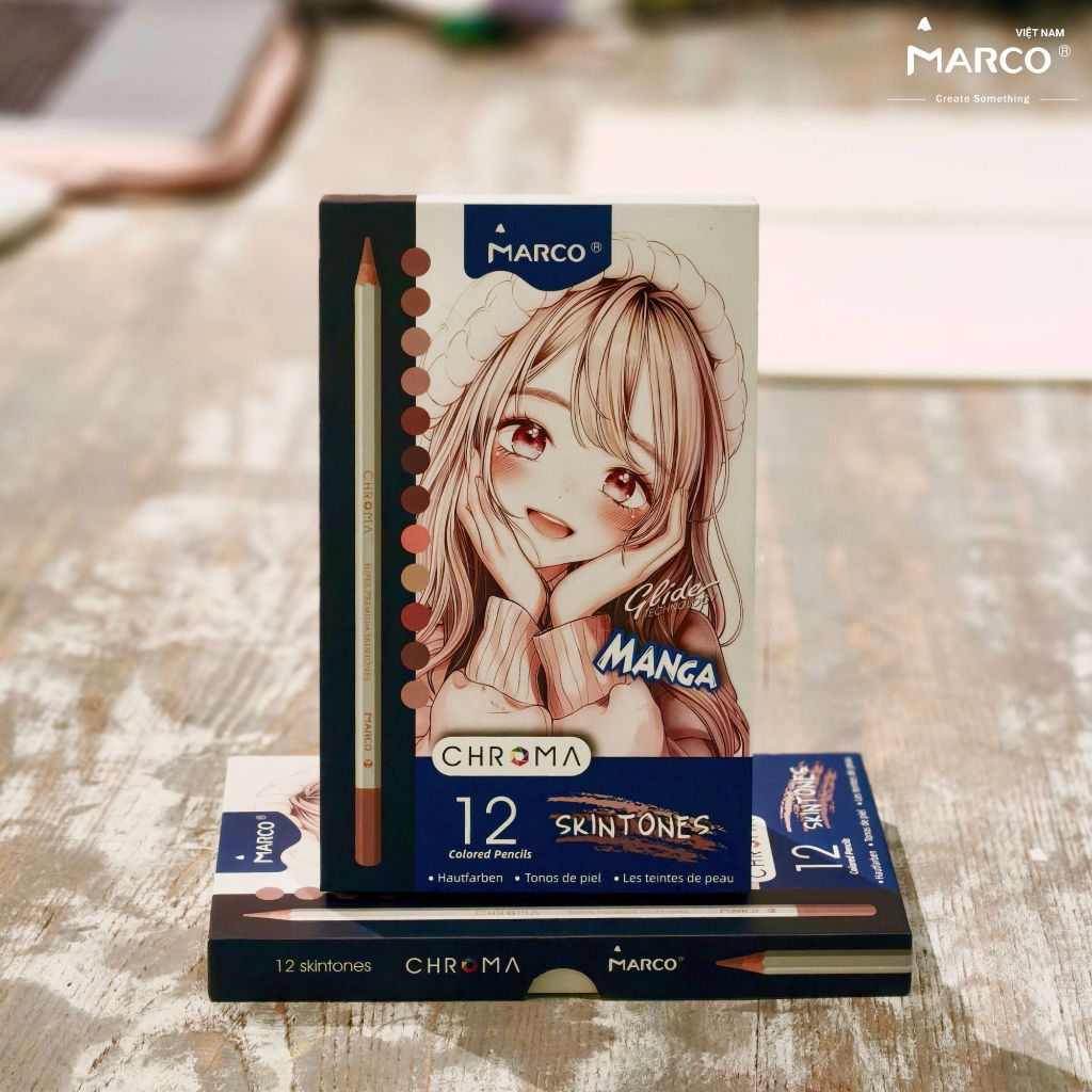 Bút Chì Màu SKINTONE MARCO CHROMA – Bộ 12 Cây | Dành Cho Vẽ Manga, Chibi, Chân Dung (E2556-12CB)