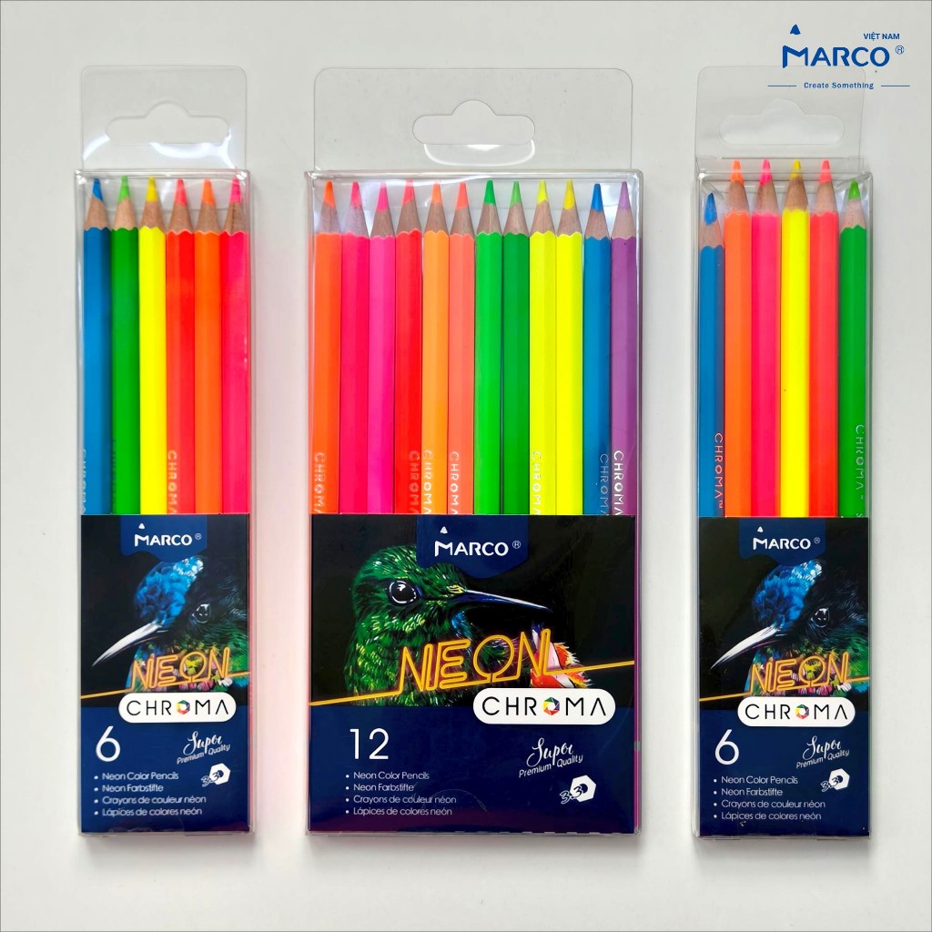 Bút chì màu Neon Chroma Super Premium Quality, màu neon tươi sáng, mịn màng trên giấy