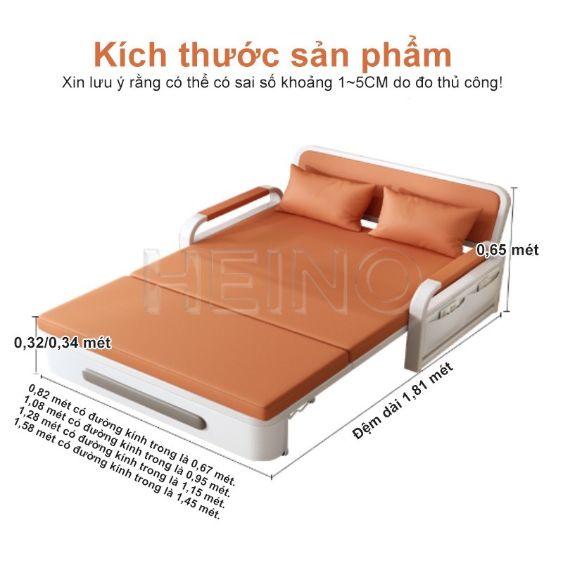 HEINO Giường Sofa Gấp Gọn Đa Năng Tích Hợp Hộp Lưu Trữ Và Đệm Riêng Phù Hợp Phòng Khách Nhỏ | BigBuy360 - bigbuy360.vn