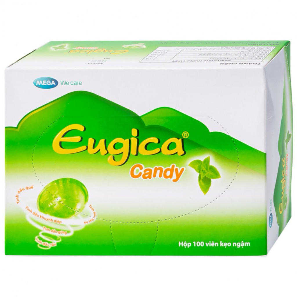 Kẹo ngậm ho Eugica Candy Hộp 100 viên -Eugica Candy - viên ngậm thảo mộc chăm sóc cổ họng