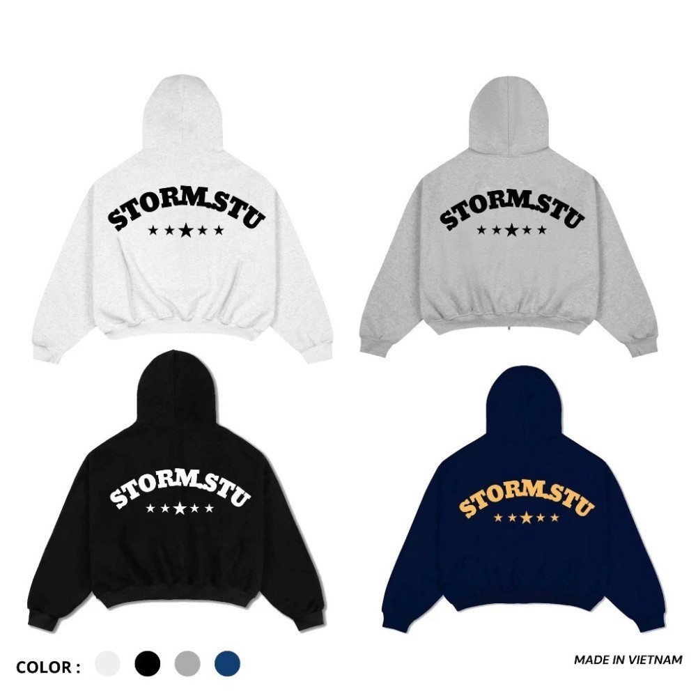 Áo Hoodie Zip Nỉ Form Rộng In Chữ STORM.STU Ulzzang Unisex Oversize hot