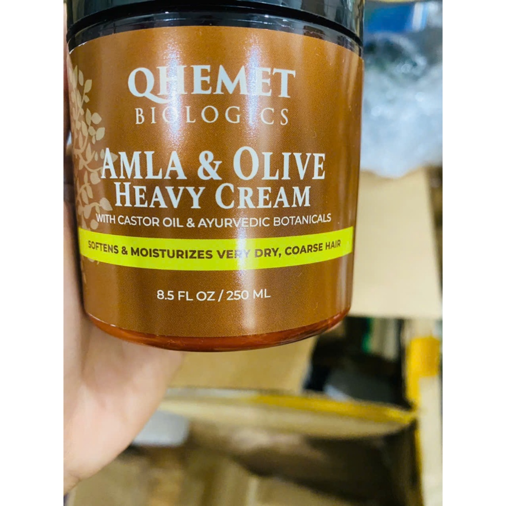 Kem dưỡng ẩm cho tóc cực khô và tóc 4C Qhemet Biologics Amla & Olive Heavy Cream 250ml