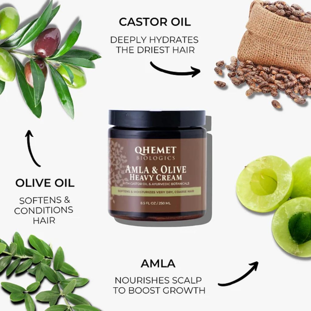 Sáp dưỡng ẩm mềm mại, mượt mà cho tóc xoăn và nhiều kiểu tóc Qhemet Biologics Amla & Olive Heavy Cre