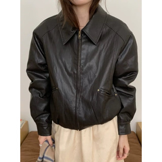  Áo khoác da nữ trơn bo gấu tay dài phong cách Hàn Quốc Look by Trang  ảnh chính chủ  