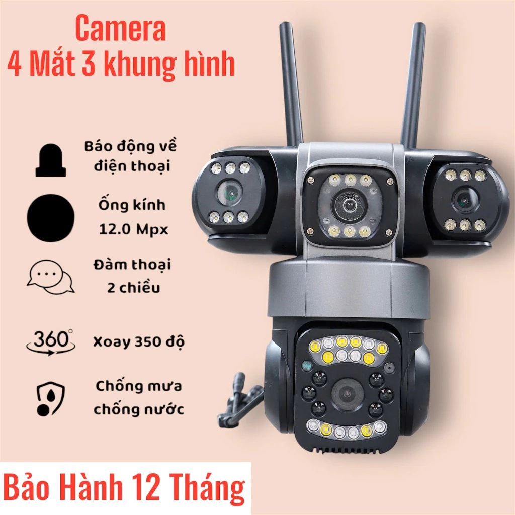 Camera xoay 360 độ ngoài trời 4 mắt 3 khung hình W990 - BẢO HÀNH 1 NĂM