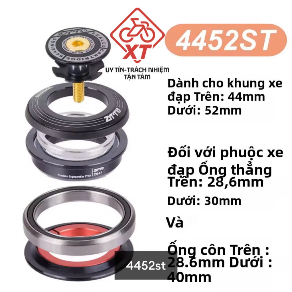 Chén cổ xe đạp ZTTO 44-52mm, Bát phốt xe đạp 44-52mm, Chén cổ bát phốt xe đạp thể thao 44-52mm, chén