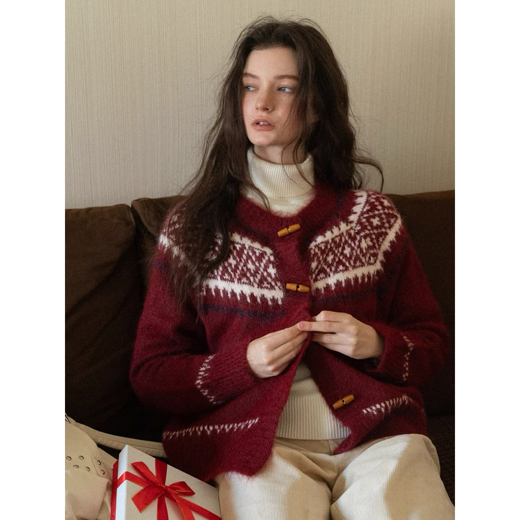 [EGGKA] Áo len cardigan hoạ tiết dài tay EGGKA