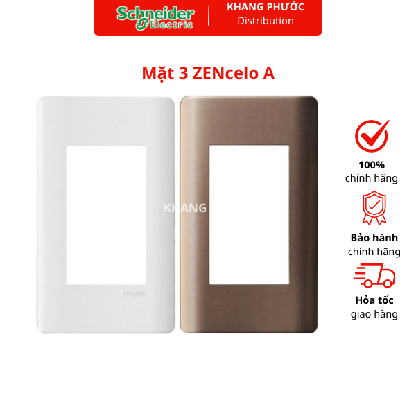 MẶT NẠ ĐƠN 3 THIẾT BỊ CÔNG TẮC Ổ CẮM ZENCELO A A8401L_WE_G19 A8401L_SZ_G19 SIZE L SCHNEIDER - KHANG 