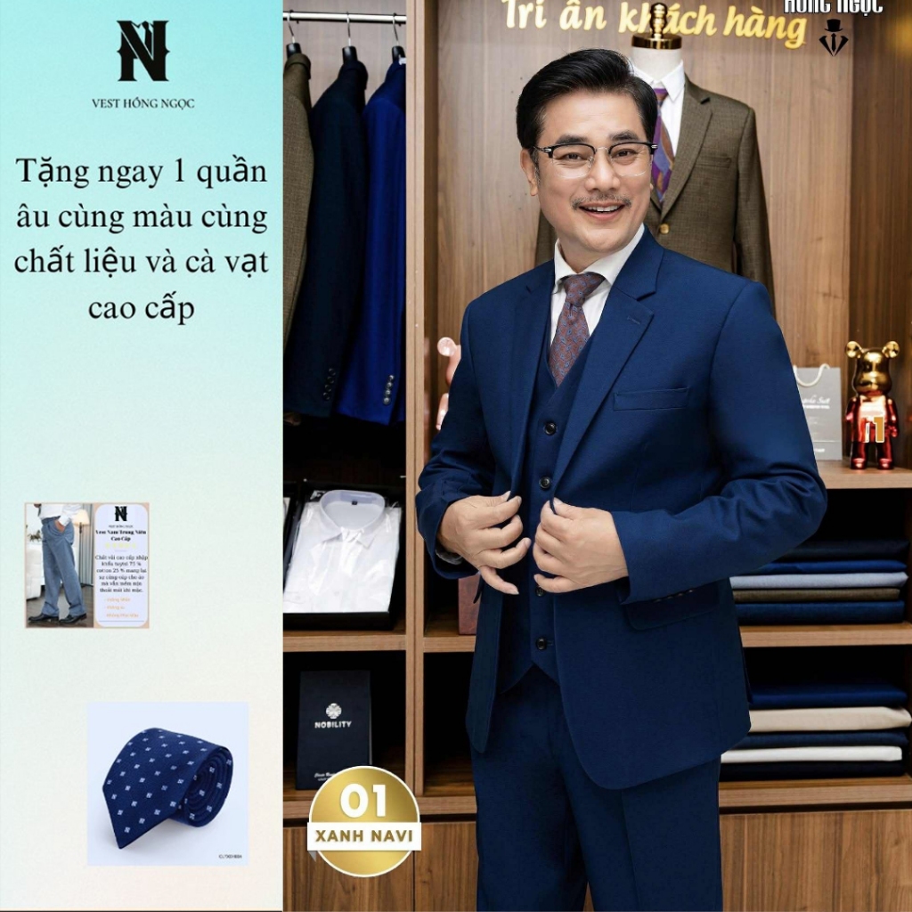 [TẶNG NGAY 1 QUẦN CÙNG MÀU VÀ CẠ VẠT] Bộ Vest Trung Niên Cao Cấp Cho Bố, Com Lê Nam Trung Tuổi