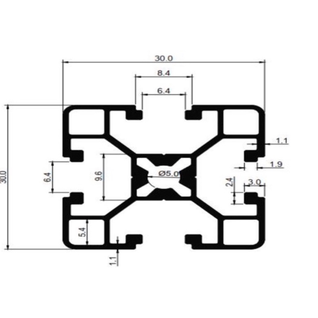 Nhôm định hình 30x30 (giá 1m) - Miễn phí cắt theo kích thước yêu cầu.