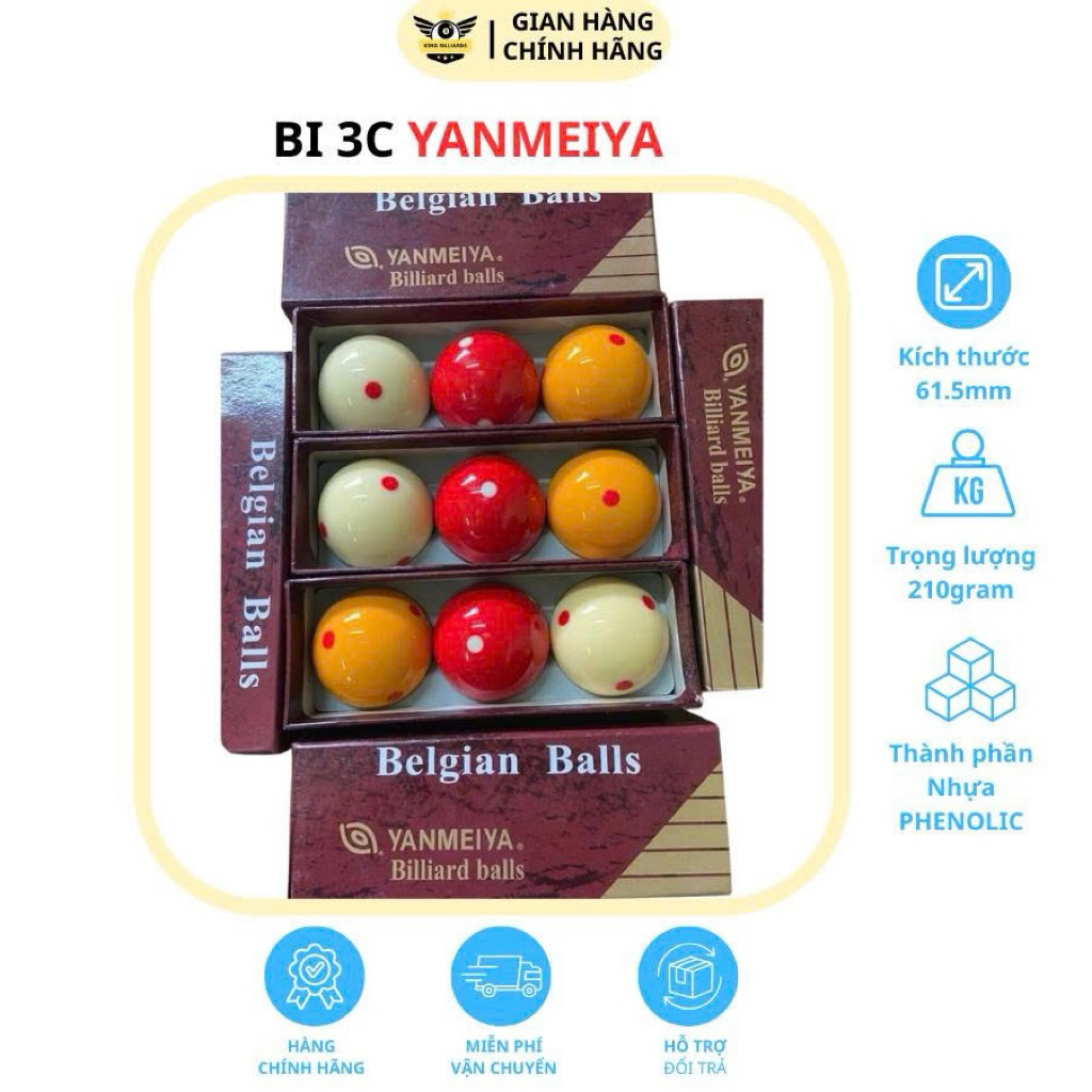 Bi 3C YANMEIYA, Bi 3C,Bộ bóng 3C, Bi 3 băng,Phụ kiện bida giá rẻ