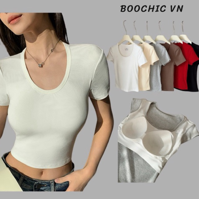 BOOCHIC Áo Phông Ngắn Tay Cotton Zip Có Mút Ngực | BigBuy360 - bigbuy360.vn