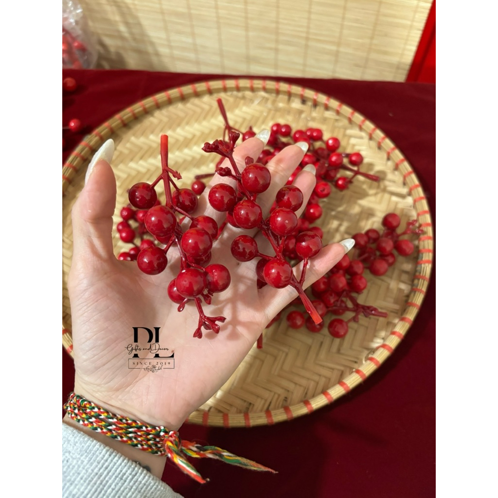 SET 5 CÀNH CHERRY XỐP PHỤ KIỆN TRANG TRÍ OẢN, ĐỒ TRANG TRÍ TẾT, ĐÀO ĐÔNG