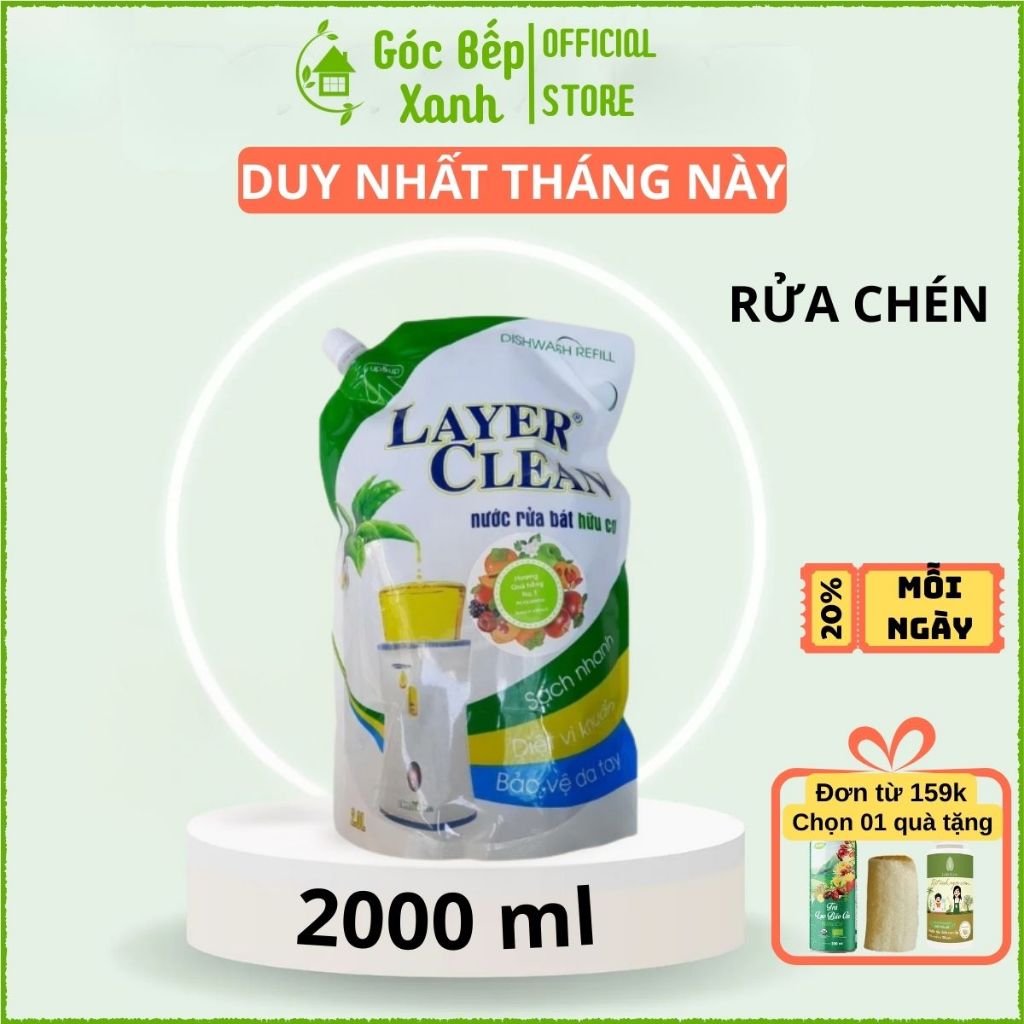 Nước rửa chén hữu cơ Layer Clean quả hồng, quả quýt túi 2L, Layer Clean hữu cơ