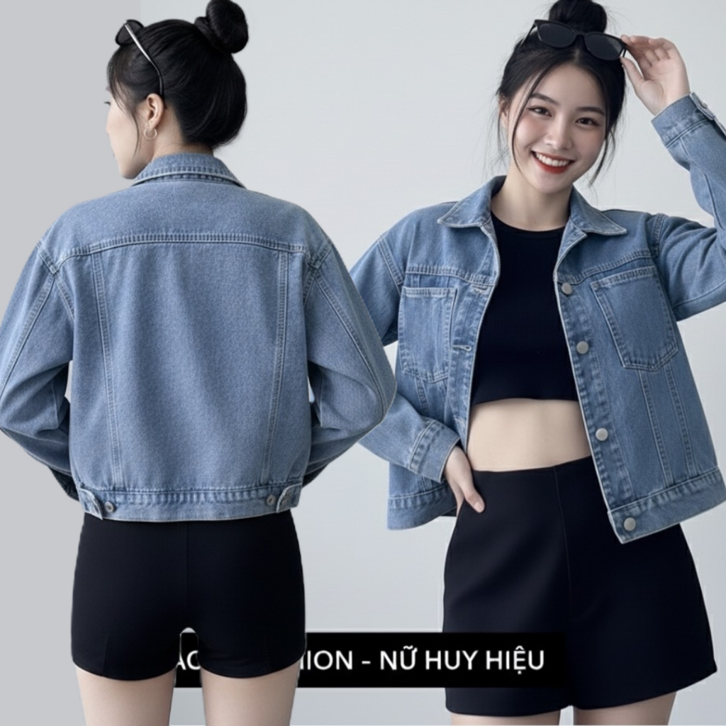 [có túi] Áo khoác jean nữ có túi chứa tiện lợi - túi trơn - 4 túi - Rugyb form vừa dà áo 52-54cm BB 