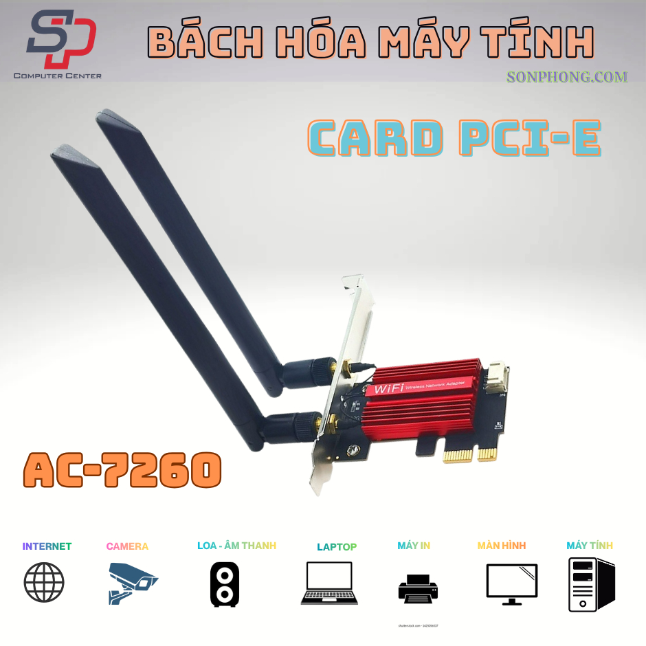 Card thu Wifi chuẩn AC 7260AC Pro. Tích hợp Bluetooth