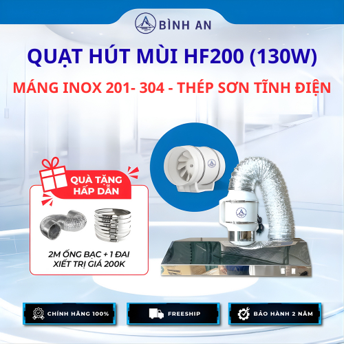 [COMBO HOT] Máy hút mùi bếp HF200-130W - Máng inox 201/ 304/Théo sơn tĩnh điện- Hút mùi,hút khói, phù hợp với gia đình.