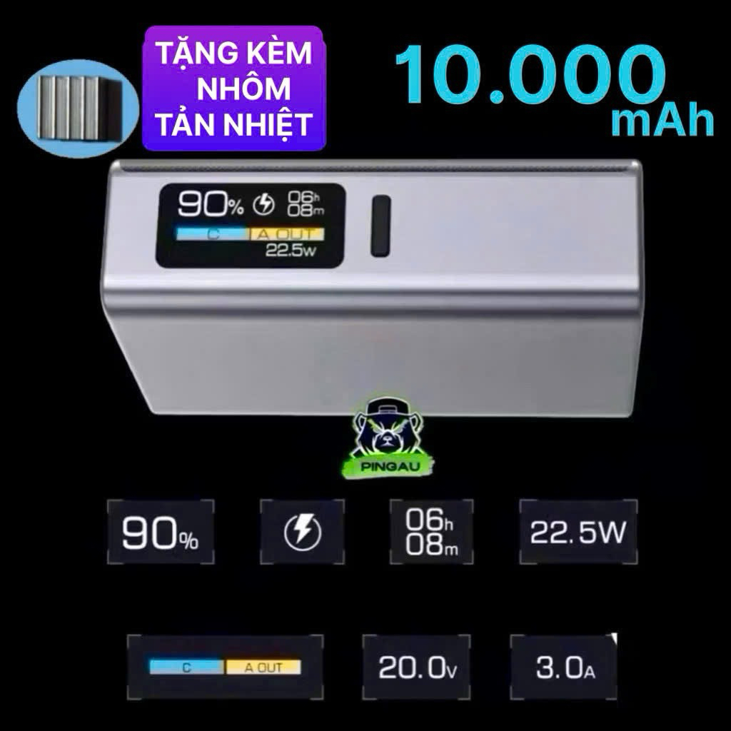 VỎ sạc dự phòng 10000mAh 22.5w type C sạc điện thoại SIÊU NHANH sạc nhỏ gọn tiện dụng (không kèm PIN)