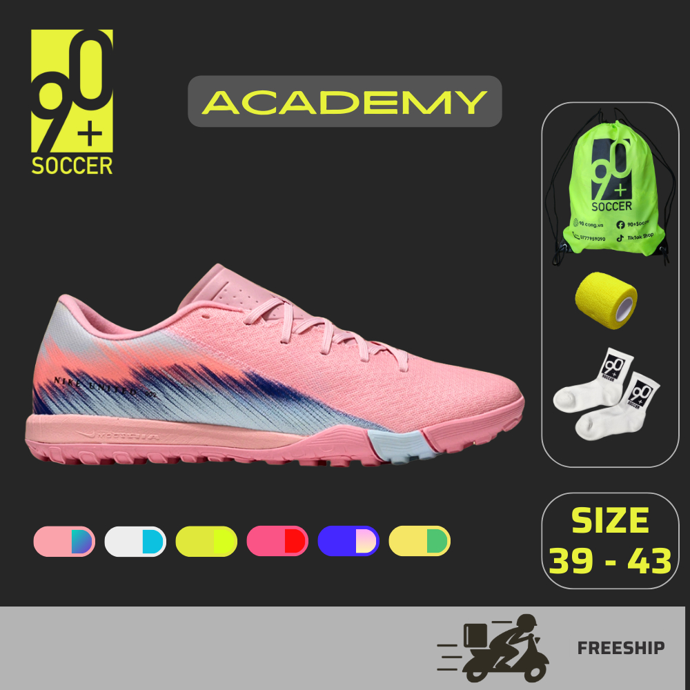 Giày đá bóng Vapor 16 Academy loại 1, lưỡi gà rời,  90+ SOCCER, upper vải dệt, đế đệm TF, sân cỏ nhâ