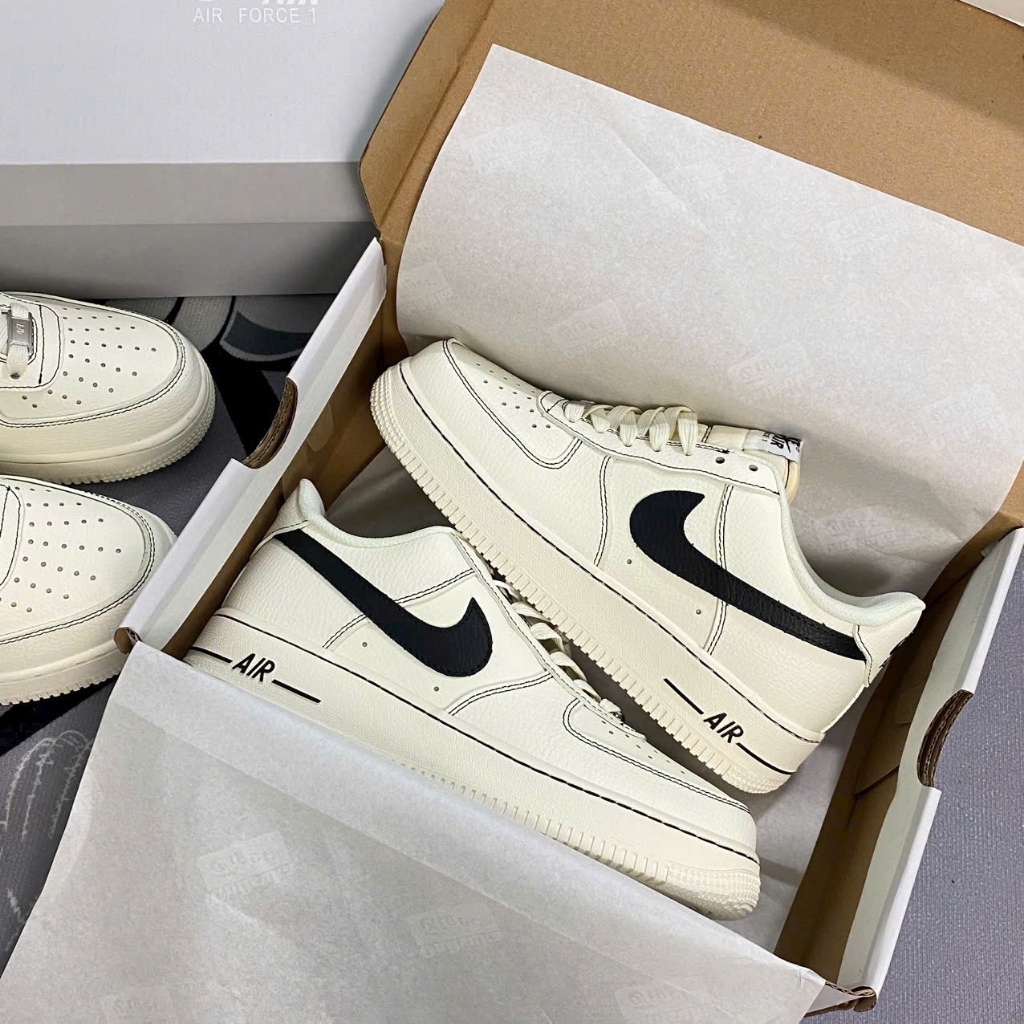 Giày Thể Thao Nam Nữ Nike Air Force 1 Light Khaki Black – Sneaker AF1 Phối Màu Kem Đen [Daily Sneake