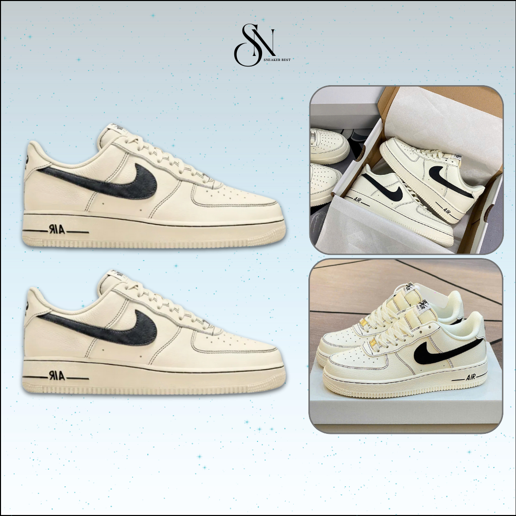 Giày Thể Thao Nike Air Force 1 Light Khaki Black – Sneaker AF1 Phối Màu Kem Đen Bản SC