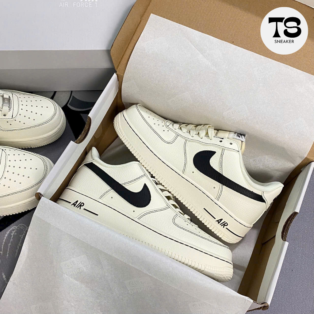 Giày Thể Thao Nike Air Force 1 Light Khaki Black – Sneaker AF1 Màu Kem Đen Bản SC Cao Cấp