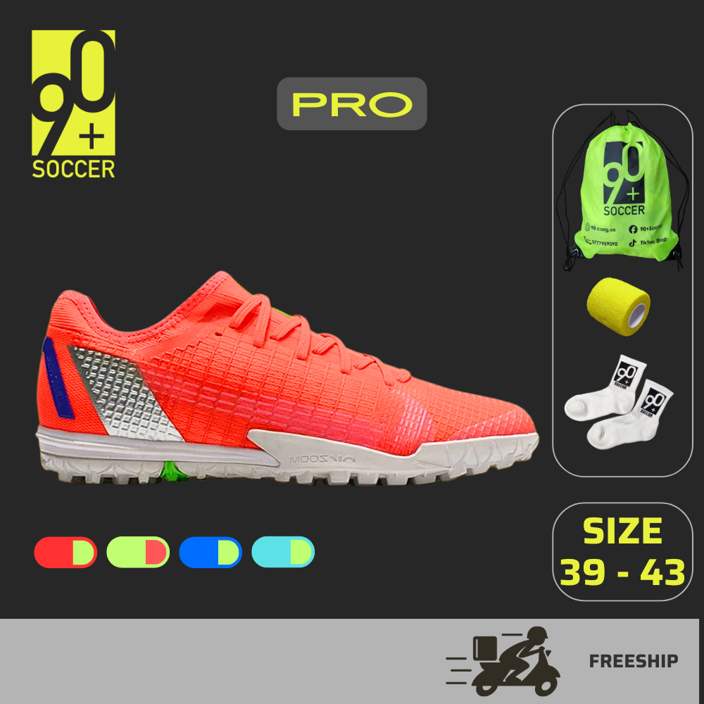 Giày đá bóng Vapor 14 Pro, cổ thun,  90+ SOCCER, upper vải dệt phủ keo, đế đệm TF, sân cỏ nhân tạo, 