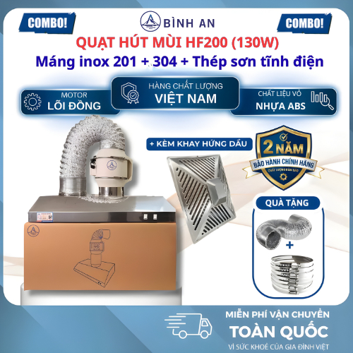 [COMBO HOT] Máy hút mùi bếp HF200-Kèm khay - Máng inox 201/ 304/Théo sơn tĩnh điện- Hút mùi,hút khói