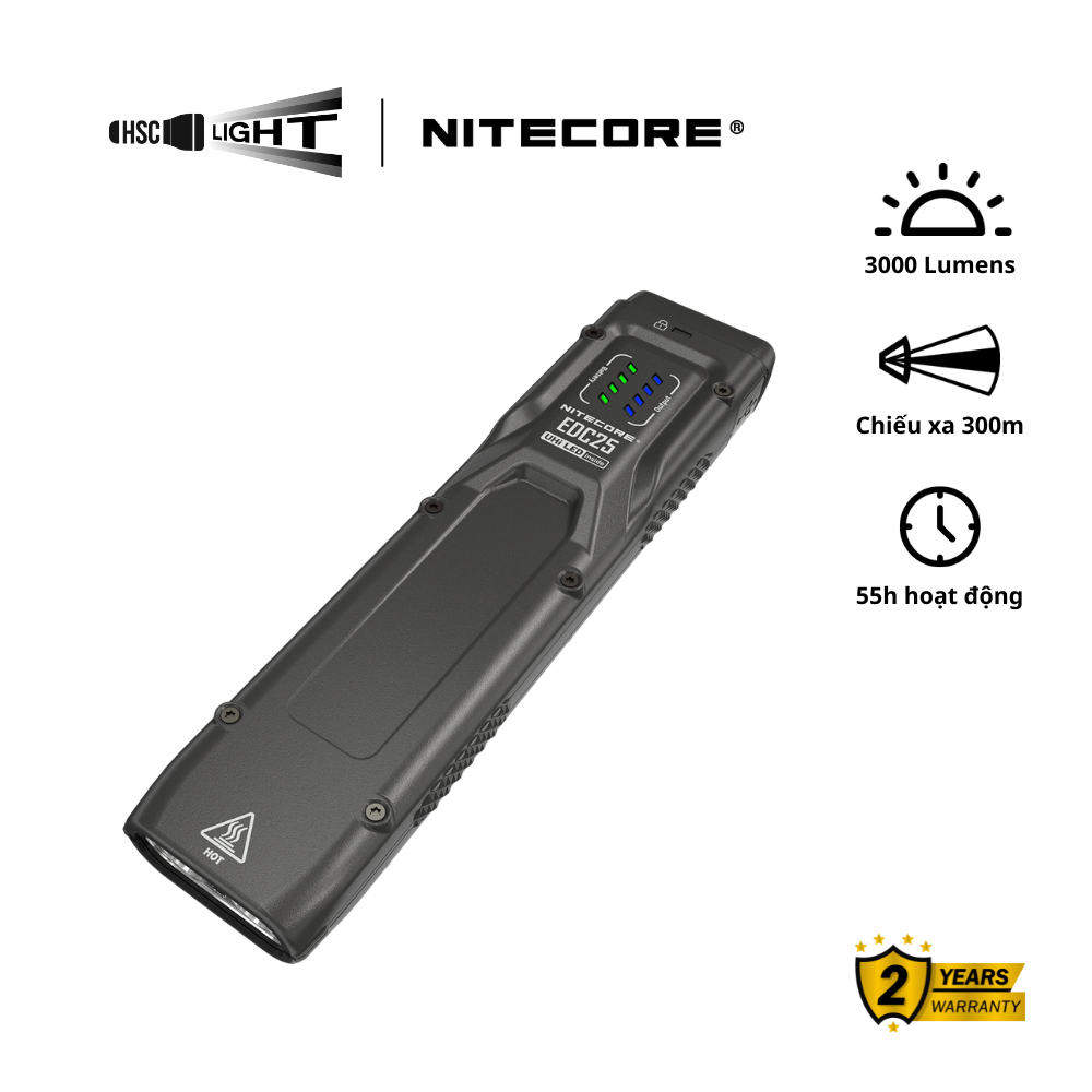 Đèn Pin EDC Nitecore EDC25 | 3000 Lumens, Chiếu Xa 300m | LED UHi 20, Pin 1700mAh | Sạc USB-C