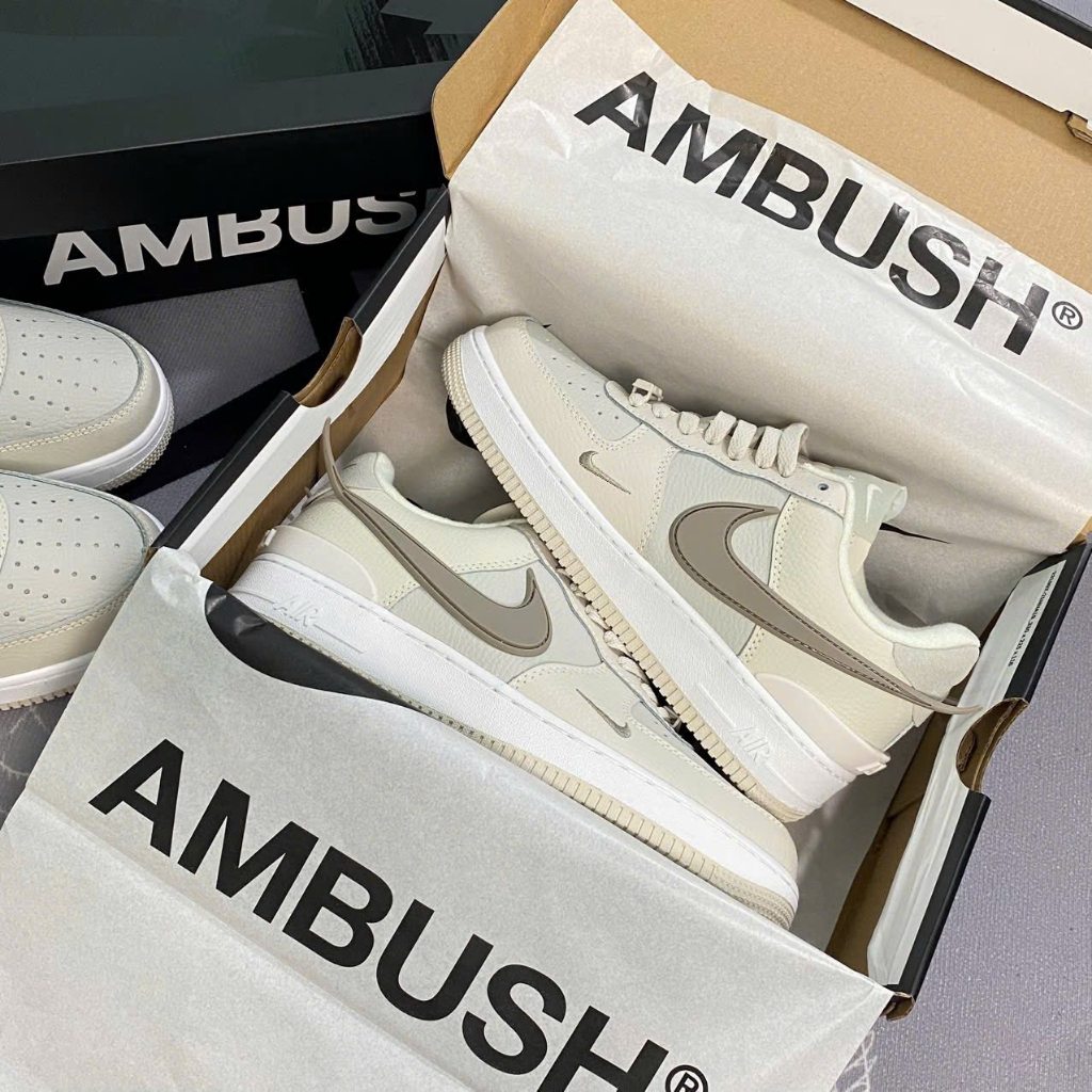 Giày Thể Thao Nike Air Force 1 Low SP Ambush Xám Kem Kẻ Nâu – Sneaker AF1 Phiên Bản SP Nam Nữ
