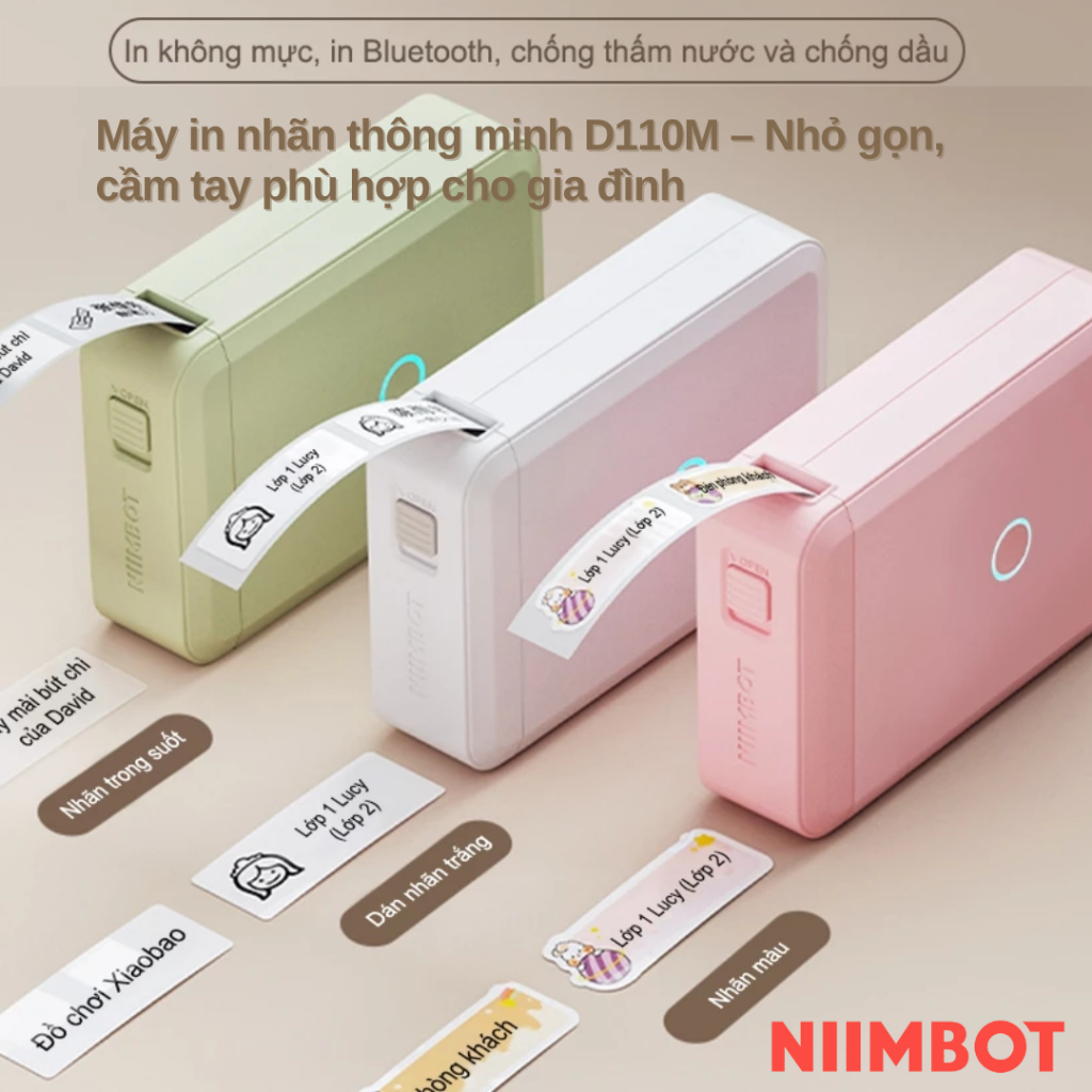 NIIMBOT D110M Chính hãng Máy in tem mini không mực, di động – In nhãn sắp xếp gia đình