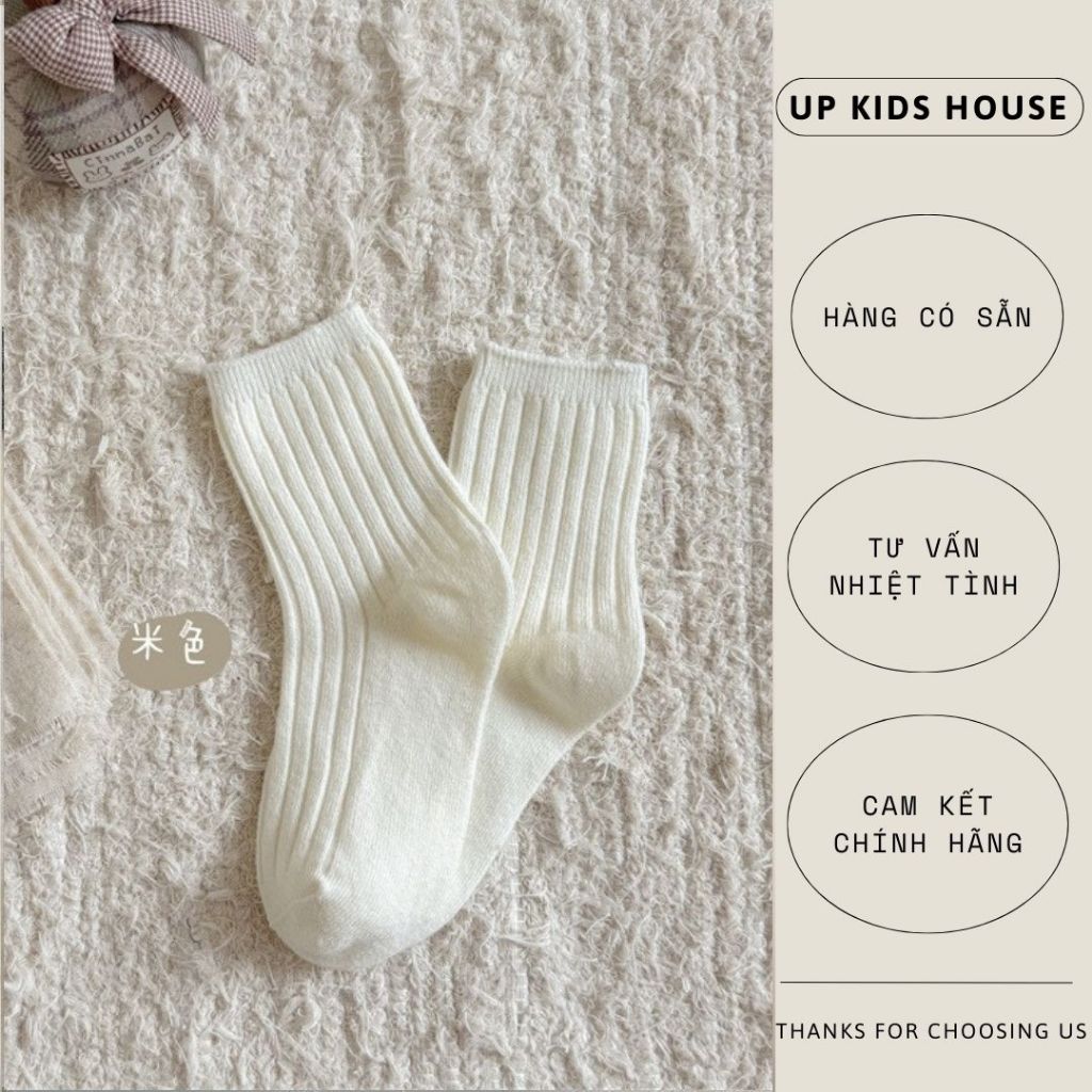 𝑼𝒑𝑲𝒊𝒅𝒔 𝑯𝒐𝒖𝒔𝒆 - AMBB Tất Dệt Kim Trắng Gân Classic, Phụ Kiên Siêu Xinh Mùa Đông 2025 Cho Bé Gái