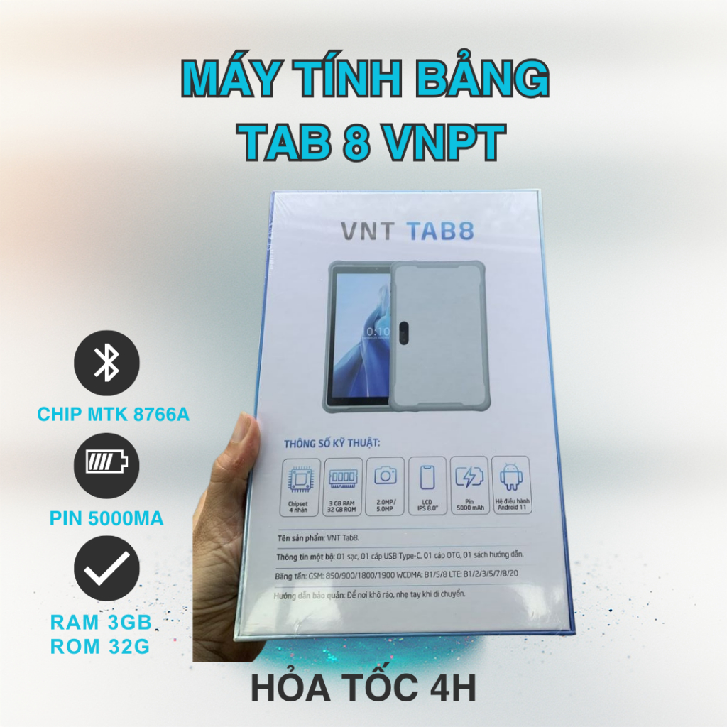 Máy tính bảng CHÍNH HÃNG VNPT - Tab 8-Nguyên Seal Màn, Vỏ Đẹp 95% ,Dùng Cơ Bản Xem You tút, Trẻ Em H