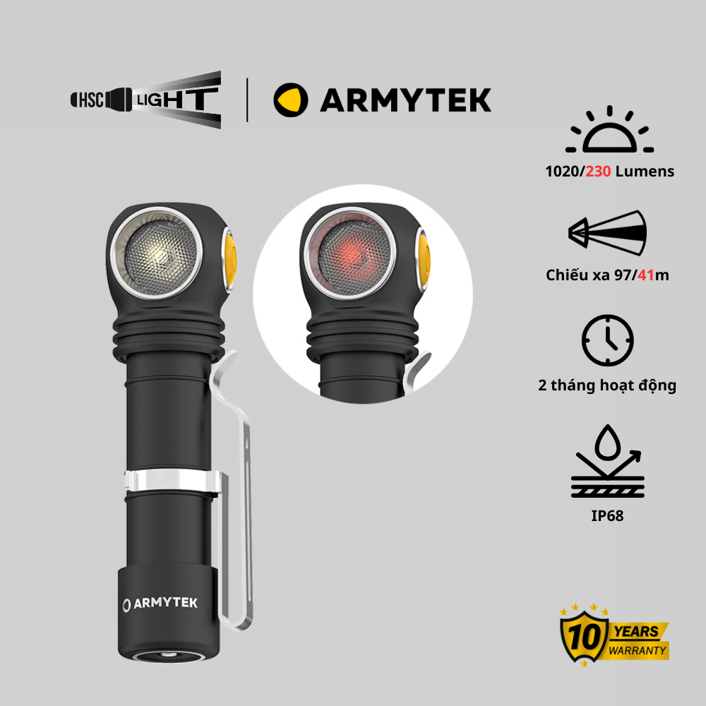 Đèn Pin Đội Đầu Armytek Wizard C2 WR 1020 Lumens & Đỏ 230 Lumens | Sạc Nam châm | Chống nước IP68