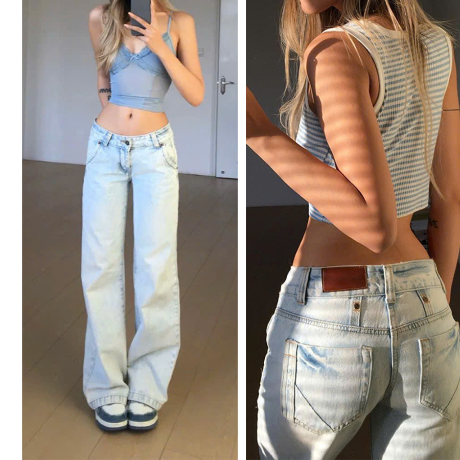 [DEAL HÀNG SẴN] Quần denim sáng màu ống suông nữ cạp thấp