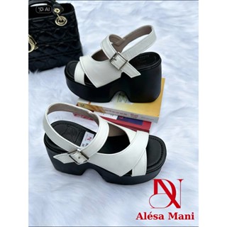  Giày Sandal nữ cao gót 10cm kiểu đế xuồng hở mũi quai dán cao cấp -  Alésa 